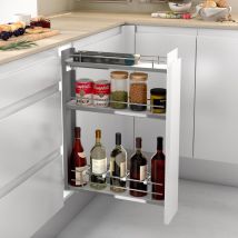 Botellero Especiero con Guías Laterales M15 D – Acero Cromo/Blanco – 67,4 cm Alto, 10,8 cm Ancho, 49,5 cm Fondo