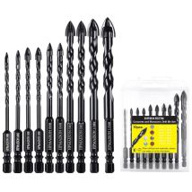 Steinbohrer Set, 10 Tlg. Fliesenbohrer Glasbohrer Mit 4 Schneiden Hartmetallspitze Für Keramikfliesen, Ziegelmauer, Beton, Wandspiegel, Glas, 