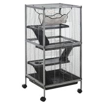 Parque Para Mascotas Con Ruedas 2 Puertas 3 Rampas Hamaca Colgante Y Bandeja Extraíble Para Cobayas 52x52x113,5cm Gris
