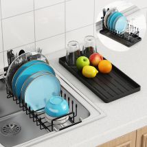Extendable Small Dish Drainer Stainless Steel With Cutlery Holder Compact Kitchen Sink Drying Rack