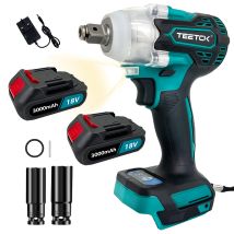 Teetok - Schlagschrauber, Kabelloser Bürstenloser Schlagschrauber, 450 Nm 1/2 Zoll + 2 X 5,5 Ah Akkus + Ladegerät & 4 Stecknüsse & Bohrerset Für 