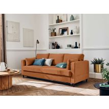 Anna – 3-sitzer Sofa – Mit Schlaffunktion Und Tasche – Aus Samt - Rostfarben