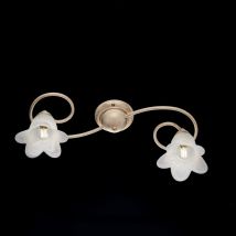 Bonetti Illumina - Blumen-deckenlampe Aus Eisen Elfenbein Gold Zwei Lichter Lampenschirme 56x26x H17 Cm