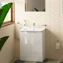 Vitra S20 Square Floor Standing 2-door Vanity Unit And Basin 600mm Wide - High Gloss White