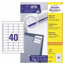 Universaletikett Ultragrip 48,5 X 25,4 Mm (b X H) Nicht Wieder Ablösbar Papier Weiß 4.000 Etik./pack.