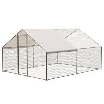 Grand Poulailler Métallique En Acier Galvanisé, Toit Imperméable, Anti-uv, Parc Grillagé Portable Pour Poules Lapins 3x4x2m, Argenté