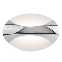 Searchlight – Oval Chrome/Sand White LED Wall Light – 14.5 cm Height, 21 cm Width – Modern Design for Living Room and Hallway