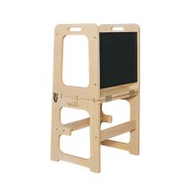 Torre Apprendimento Montessori Robincool Evolutive Ii Natural 43x40x86cm Barra Di Sicurezza, Lavagna E Trasmorfabile Scrivania