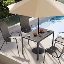 Gartentisch Mit Sonnenschirmloch,beistelltisch Balkontisch Outdoor-esstisch 110 X 70 Cm, Aluminium, Wpc, Schwarz