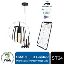 4lite - Wiz Connected Smart Led Pendant With Pear Cage & St64 Amber Vintage Lamp