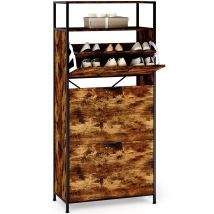 Zapatero Estrecho De 3 Niveles Bealife Mueble Para Zapatos Con Estantes Ajustable Puertas Abatibles Compartimentos Abiertos Para Recibidore Pasillo 60