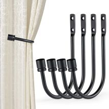 Briday - Curtain Holdbacks, 4pcs U-shaped Hook Wall Mounted Curtain Tassel Tieback Drapery Hook Tieback Curtain Accessories (black