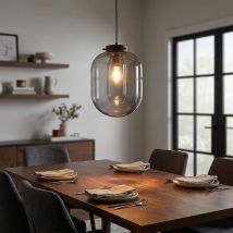 Lampada A Sospensione Lampada Per Sala Da Pranzo Vetro Fumé Lampada Per Tavolo Da Pranzo Nero H 140 Cm