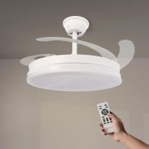 Ventilatore Da Soffitto Con Luce Led Bianca, Telecomando, 42 Pollici, 6 Velocità, Silenzioso, Pale Retrattili, Timer