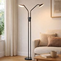 Lampada Da Terra A Led Dimmerabile Per Camera Da Letto Lampada Da Terra Touch Dimmer Nero Faretto Regolabile, 2x 7,5w 900lm Bianco Neutro Caldo, Lxlxh
