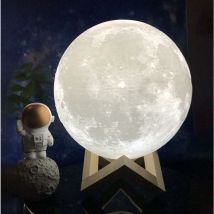 Lampe De Chevet Lampe Lune 3d Taille Standard Veilleuse Lune Lumière 3 Led Couleurs Avec Support En Bois & Télécommande/tactile Et Rechargeable Usb 