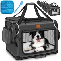 Tresko Transportín Plegable Para Perros Antracita (s 50 X 34 X 34 Cm) Con Alfombrilla Para Lamer, Espátula Y Reflectores Transportín Para Perros Y 