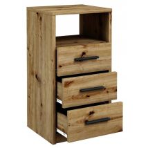 Cómoda 3 cajones roble artesanal – Mueble de dormitorio – Tablero laminado – Guías metálicas – 75cm alto – 40cm ancho – 35cm fondo