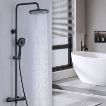 Homelody - Columna De Ducha Termostática Negra Con Rociador De Mano 3 Funciones, Altura Ajustable, Grifo De Latón Resistente