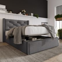 Cama Canapé 90x200 Cm Tapizada Individual, Cama Para Adulto Con Somier De Láminas Metálicas, Gran Espacio De Almacenaje, Tela De Algodón, Color Gris, 