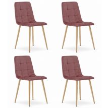 Sedia Valora Pyra Velluto Rosa Gambe In Legno Design Moderno X4