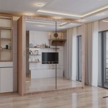 Modern Chicago Double Sliding Door Wardrobe Mirror - Walnut180cm