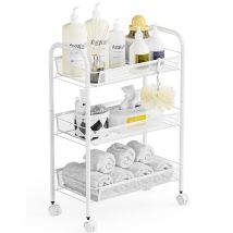 Carrello Da Cucina Portatile Multifunzione A 3 Ripiani, Per Bagno, Cucina E Lavanderia, In Metallo Antiruggine, Cestino A Rete Traspirante E Gancio 