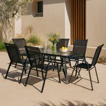 Casa.pro - Conjunto De Muebles De Jardin Aradeo 7 Piezas Acero/cristal - Negro [ ]