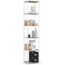 Akord - Estantería Loft Metálica Blanco 40 Cm Frente En Color Roble Sonoma 6 Estantes 40x32x192 Cm