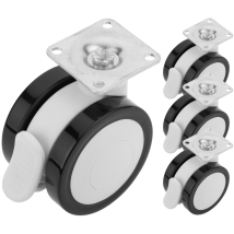 Primematik - Pu&abs Roulettes Pivotantes Pour Lit Médicalisé, Frein À Sens Unique Et Serrage De Type Plaque, 65x45x68mm 4-pack