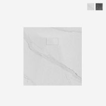 Plato De Ducha Cuadrado A Ras De Suelo Efecto Mármol 90x90 Cm Stone Mm - Blanco