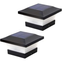 2 Pcs Solaire Post Lumières Décoratif Led Pilier Colonne Lampe Clôture Paysage Carré Casquette Lumière Pour Jardin Patio Cour (noir 3 W 6000 K Lumière