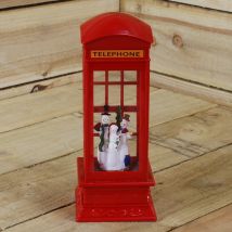 27cm Dual Power Led Christmas Glitter Water Spinner Red Phone Box Snowman Scene