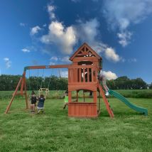 Backyard Discovery - Atlantis Wooden Climbing Frame With 2 X Swings, Trapeze And 1 X Slide