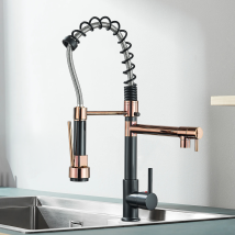 Kitchen Faucet Rose Gold Black Style Kitchen Spring Faucet Pull Down Dual Spouts Single Handle Water Mixer Tap 360 Rotation Kitchen Mixer Tap