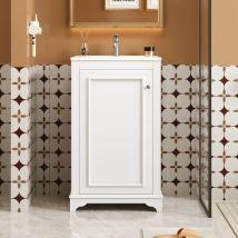 20-zoll Badezimmerwaschtisch Mit Keramikwaschbecken, Freistehendes Einzelwaschtisch-set Mit Soft-close-tür, Verstellbarem Regal, Moderner Stil, Weiß