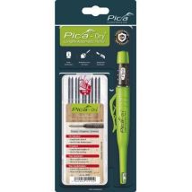 Pica – Marcador PICA DRY 3030 con estuche y 10 minas 4050 – Mina de grafito especial – Afilador integrado