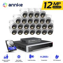Annke 12mp Kit Di Videosorveglianza Esterno Poe 32ch Nvr 24×telecamere Intelligenti Doppia Luce Visione Notturna,avviso E-mail App/pc Remoto Sistema 