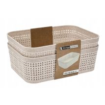 Cestas De Almacenamiento, Juego De 2, Plástico, Color Beige, 19 X 13,5 X 6 Cm