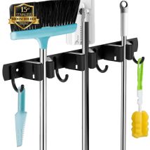 Ineasicer Besenhalter Zur Wandmontage, 3 Halterungen + 4 Haken Schwarzer Besenhalter Zur Wandmontage, Besenhalter Zur Wandmontage, Besenhalter Zur 