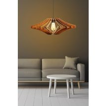 Lampadario Grande A Forma Di Angelo In Mdf Color Noce, Ø59 Cm, Altezza Regolabile Fino A 55 Cm, Attacco E27, Per Soggiorno Spazioso