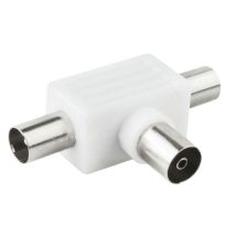 Conector separador de antena ONLEX T – 2 entradas macho, 1 salida hembra – Plástico – Ideal para conectar 2 televisores