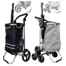 Faltbarer Aluminium Einkaufstrolley 57l (48l + 9l Kühlfach) Schwarz, 30kg Traglast, 35x45x98cm, Eva Leichtlaufräder Ø20,5cm, Klappbar, Als Sackkarre &