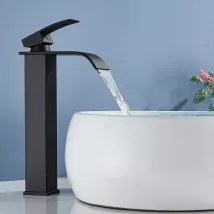 Suguword - Modern Bathroom Sink Taps Black Waterfall Basin Mixer Tap Brass Tall Faucet