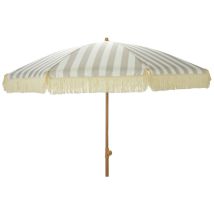 Parasol Jardin Rayé Taupe Design Rétro Franges, Protection Solaire - Ambiance
