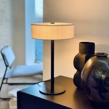 B-Ware Dyberg Larsen Tischleuchte Lampe Calix Schwarz Naturfarben Metall Textil 40 Cm