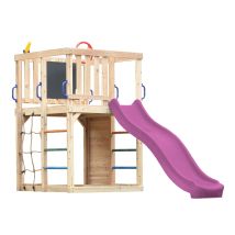 Axi Sam Aire De Jeux En Bois, Toboggan Violet Structure D'Escalade Pour Enfants Avec Mur D'Escalade, Filet Et Barres De Suspension Accessoires Inclus 