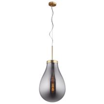 Hängelampe 40x65 cm Smoky – Lampenschirm aus geblasenem Glas – Hochleistungs-LED-Lampe – goldene Verzierungen