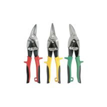 KS TOOLS – Set di cesoie a doppia leva per lamiera – 3 pezzi – Taglio acciaio fino a 1,2 mm, acciaio inox fino a 0,7 mm – Garanzia a vita