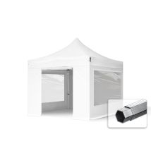 3x3m Gazebo Pieghevole Pvc 850 Ignifugo Con Laterali (finestre Panoramiche), Professional 40mm Alluminio, Bianco